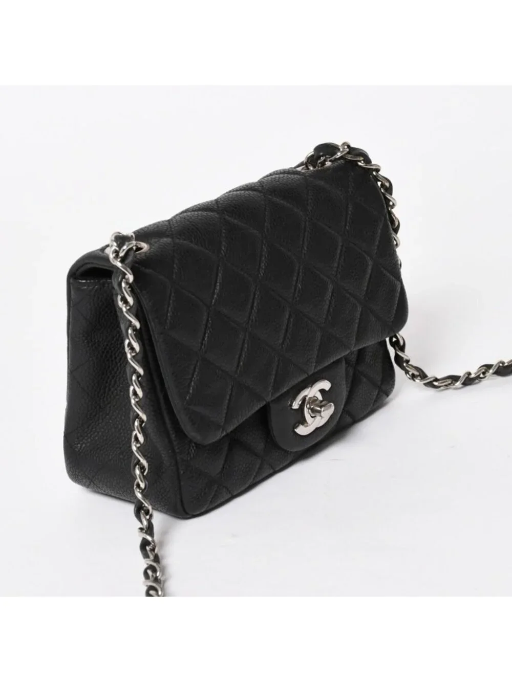Chanel Mini Quilted 17 S Flap S Chain Shoulder Bag CC Logo Caviar Leather Black